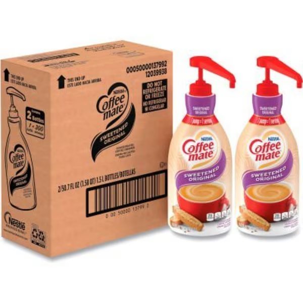 Coffee mate® Liquid Coffee Creamer, Sweetened Original, 1.5 Liter Pump Bottle, 2/Carton, Nestle, Mfr#: NES13799CT